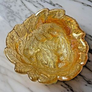 Indiana Carnival Amber Glass Logan Berry Leaves Candy Dish Bowl